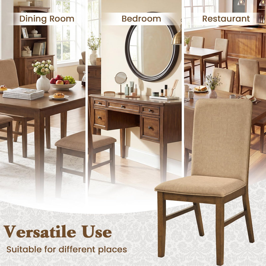 Giantex Upholstered Dining Chairs | High Back Padded Fabric Kitchen Chairs with Solid Rubber Wood Legs