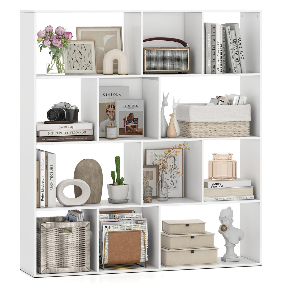 Giantex Open Shelf Bookcase 4-Tier Modern Bookshelf with 12 Storage Compartments