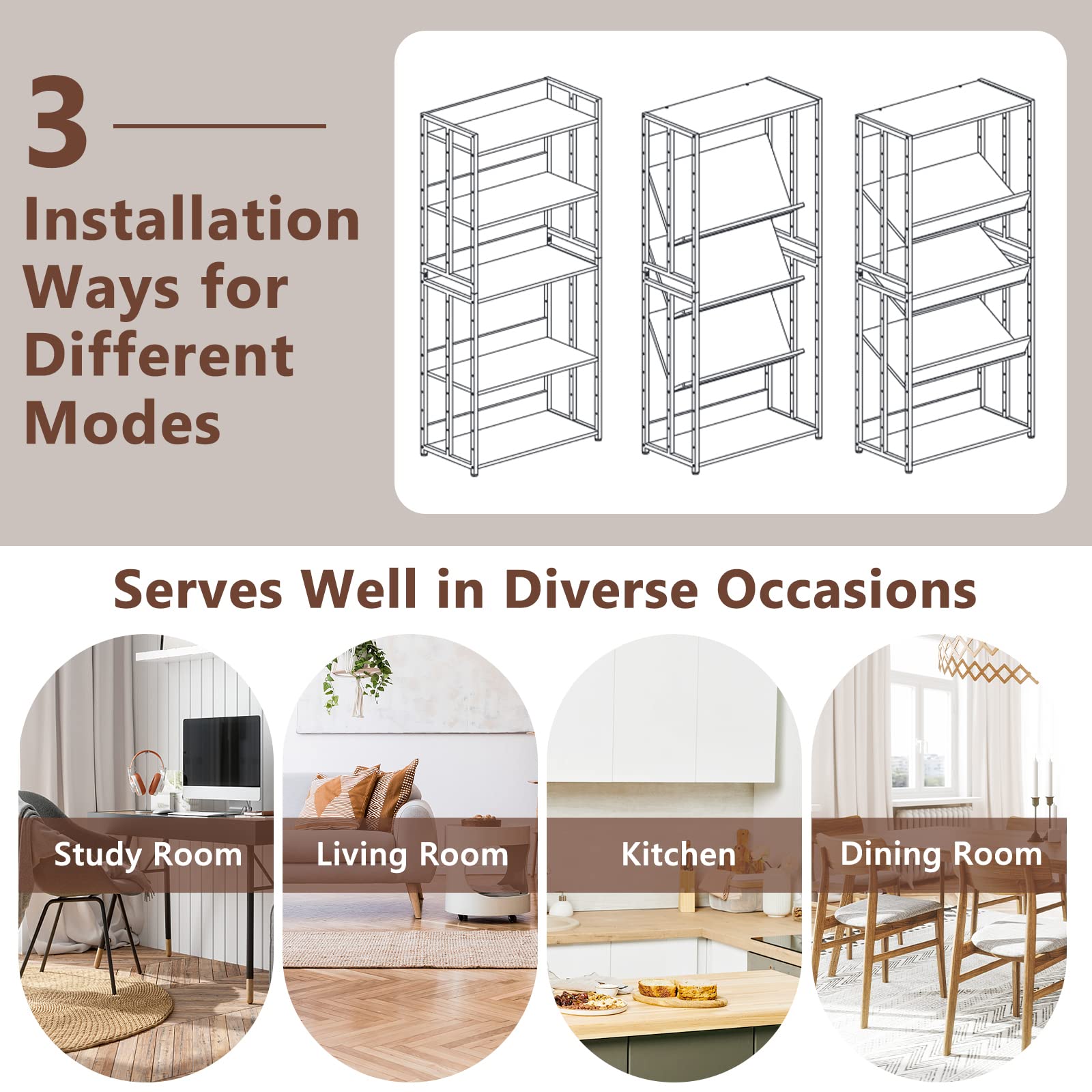 Giantex 5-Tier Industrial Bookshelf Rustic Brown - Metal Frame 61" Tall