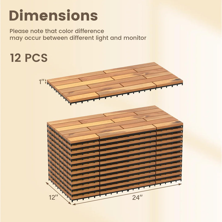 Giantex 24" x 12" Acacia Wood Deck Tiles with Drainage Base