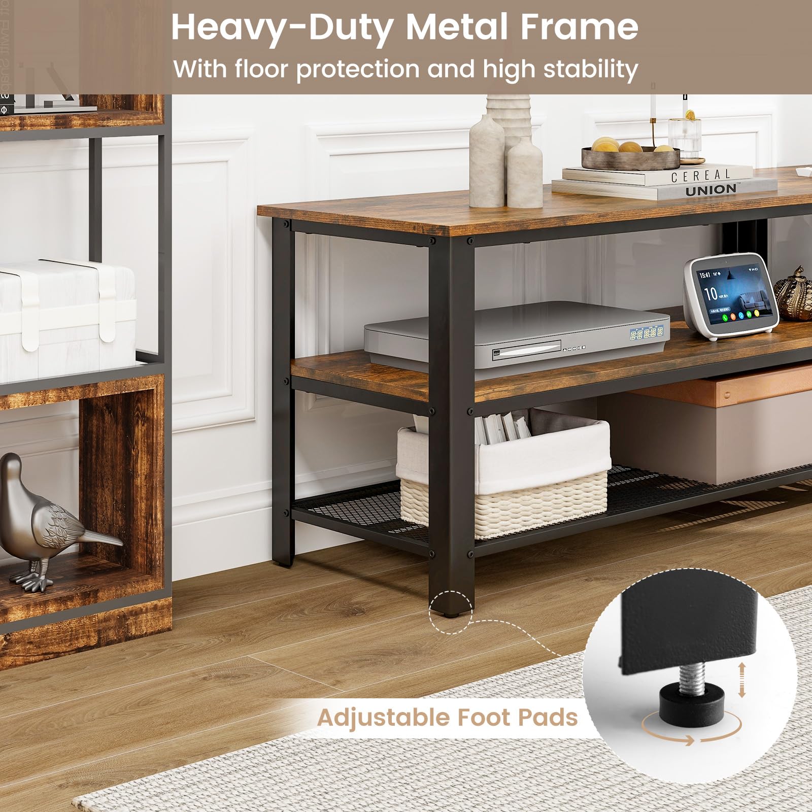 Giantex TV Stand for Bedroom and Living Room - 3-Tier Industrial Entertainment Center with Open Storage Shelves