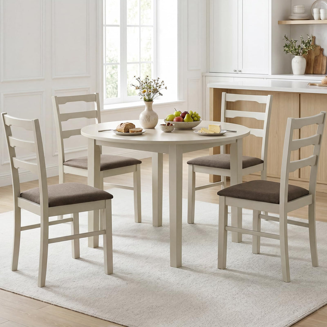 Giantex Wood Farmhouse Upholstered Kitchen Chairs with Ladder Back Design (2/4)