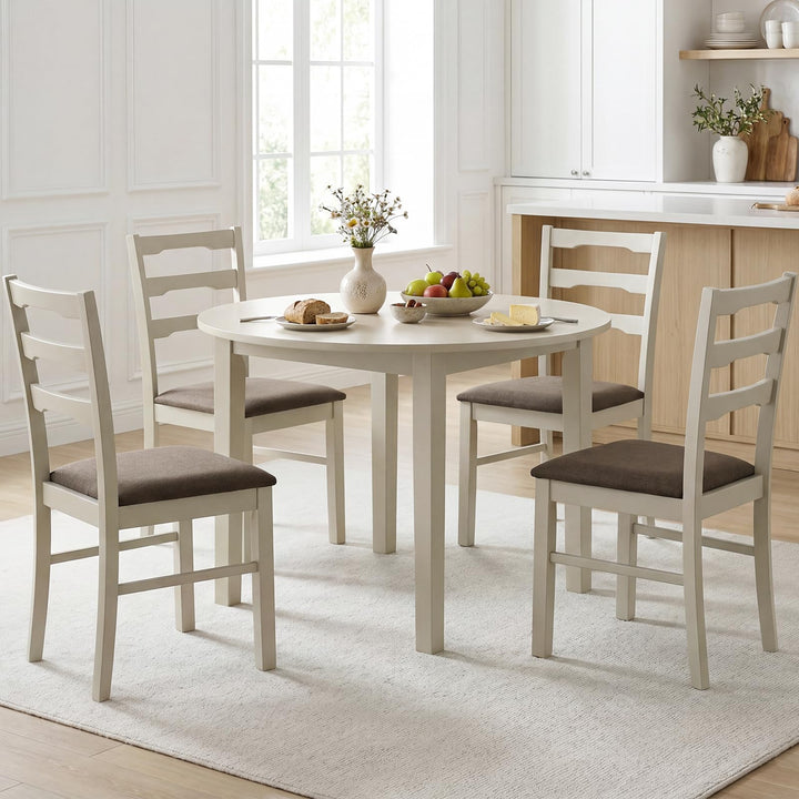 Giantex Wood Farmhouse Upholstered Kitchen Chairs with Ladder Back Design (2/4)