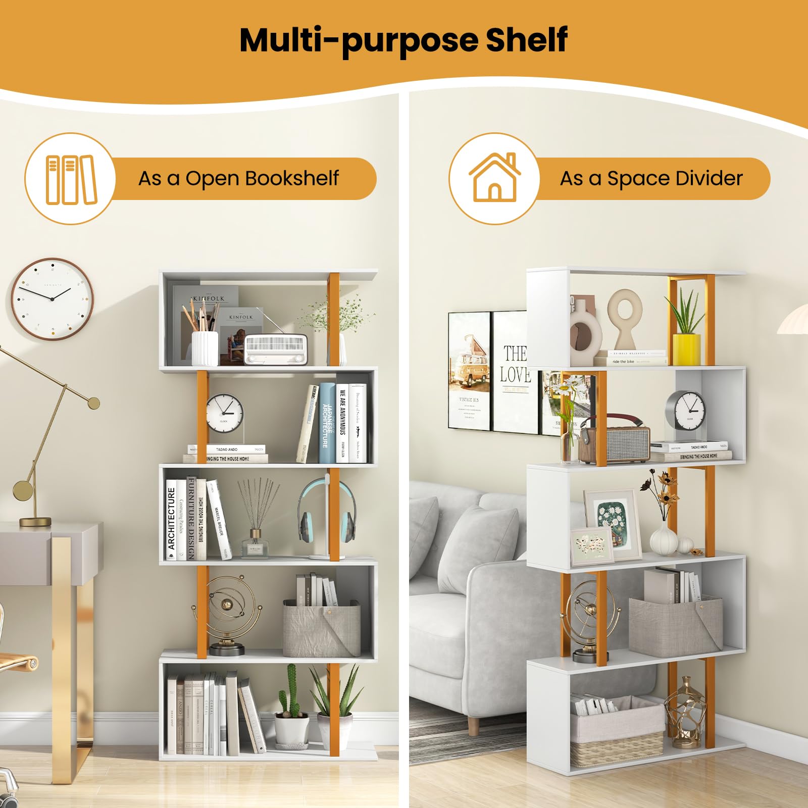 Giantex 5-Tier Geometric Bookcase Freestanding Display Shelf Rack