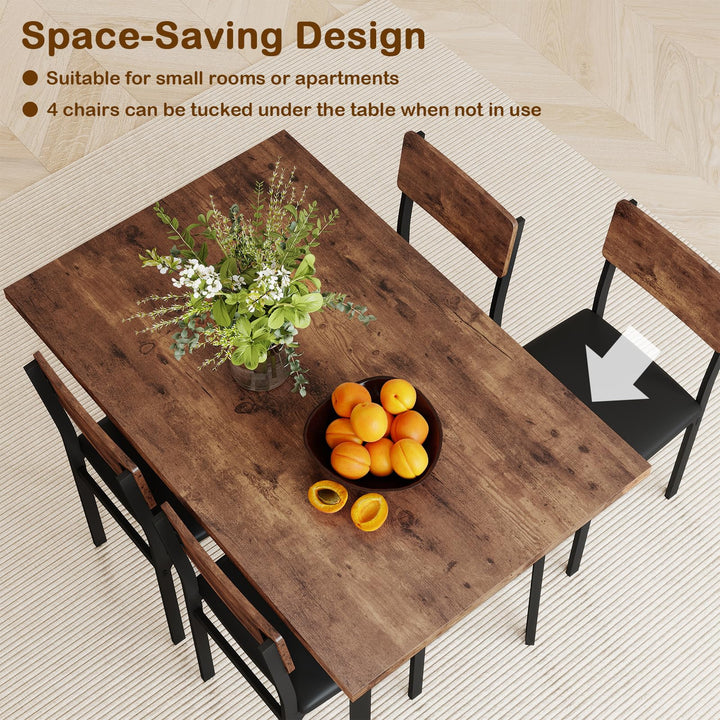 Giantex 5-Piece Dining Table Set for 4 People Industrial Kitchen Table and 4 PU Leather Chairs