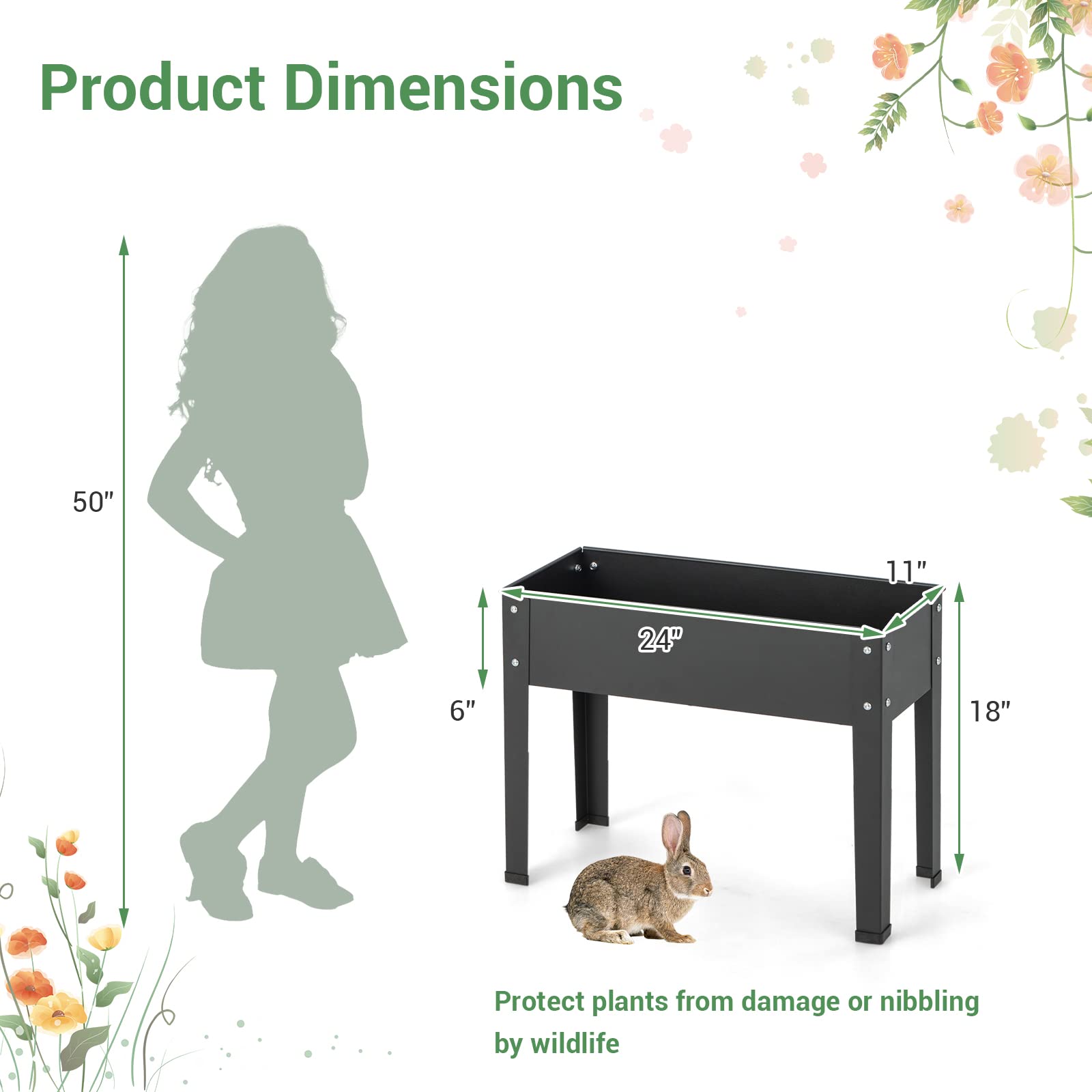 Giantex Raised Garden Bed, Metal Planter Box with Legs, Drain Hole, Outdoor Indoor Elevated Garden Box