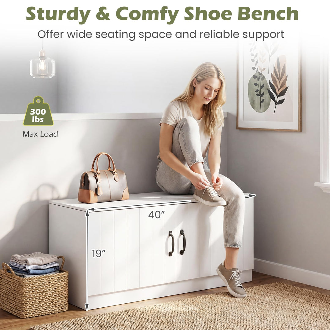 Giantex 2-Door Shoe Storage Bench Wooden Entryway Bench