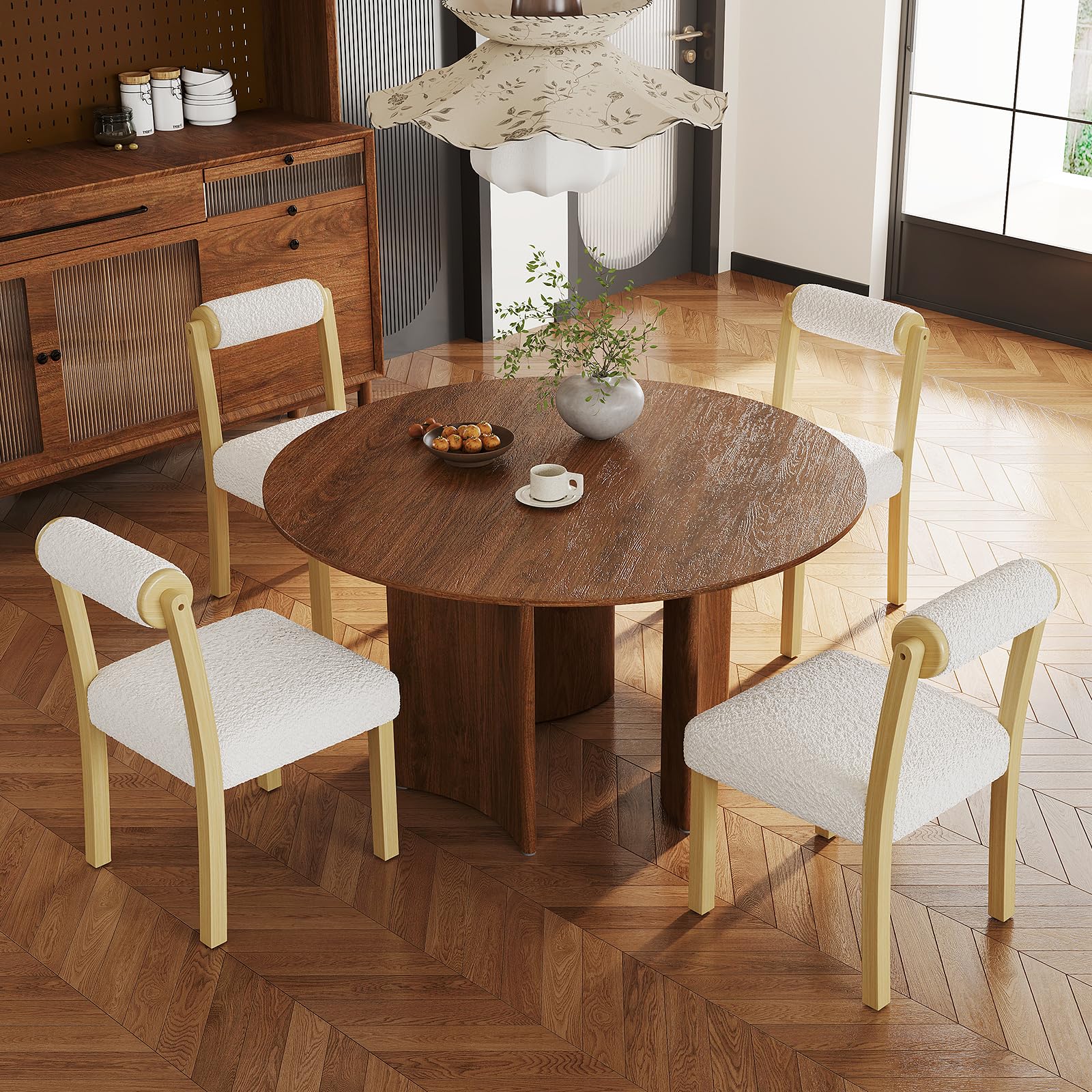 Giantex Wooden Dining Chairs Set of 2/4, Faux Sherpa Upholstered Kitchen Dining Room Chairs w/Rubber Wood Frame