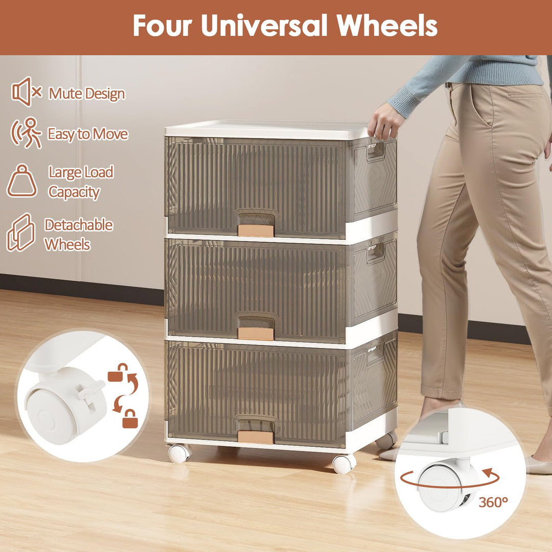 Giantex 3 Tier Stackable Storage Bins with Lids 13.5 Gal Foldable Shoe Storage Box
