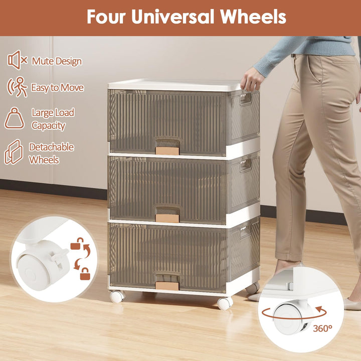 Giantex 3 Tier Stackable Storage Bins with Lids 13.5 Gal Foldable Shoe Storage Box