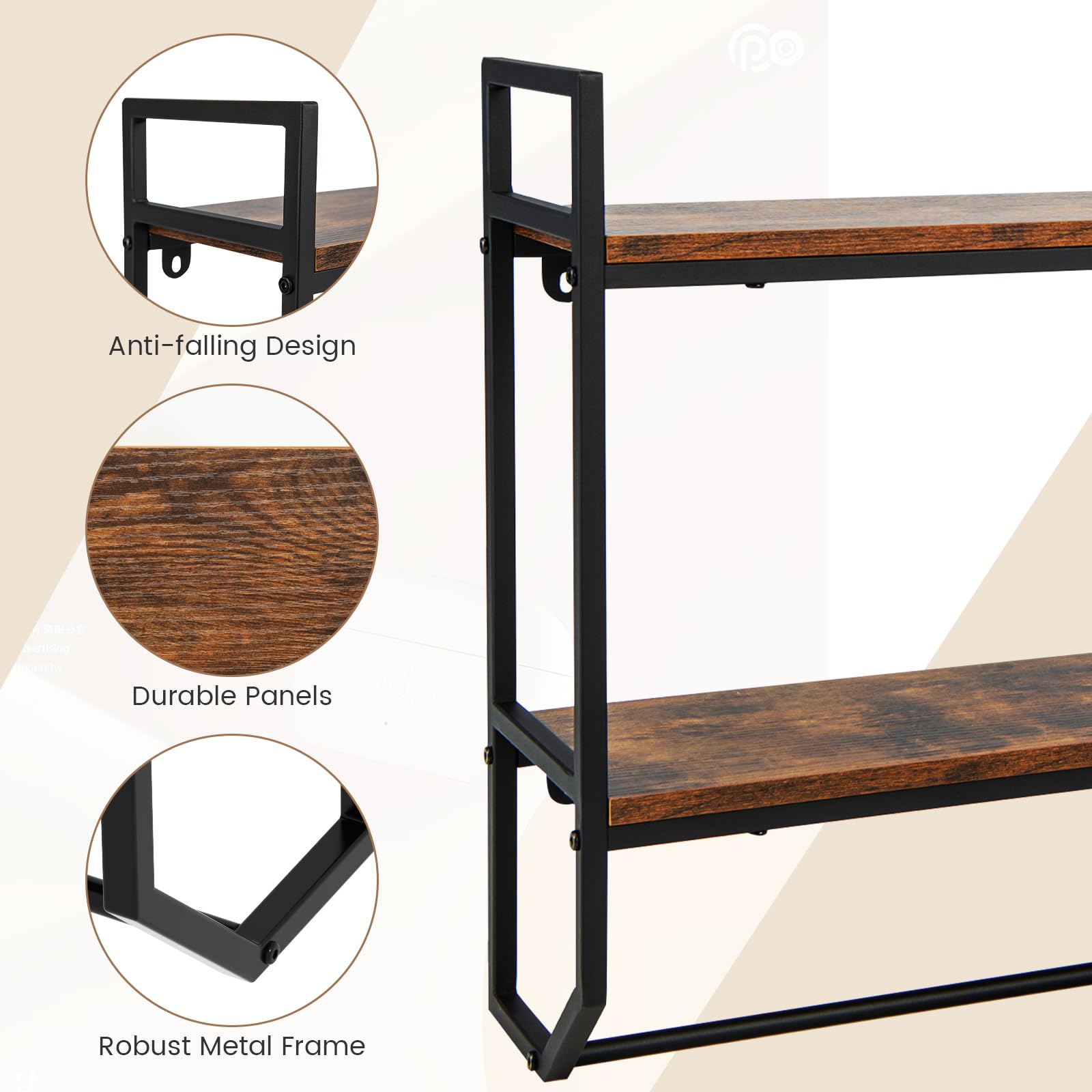 Giantex Wall Mounted Bathroom Shelves with Towel Bar