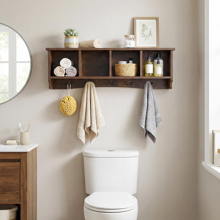 Giantex Wall Mounted Coat Rack with 4 Cubbies &amp; 5 Double Hooks