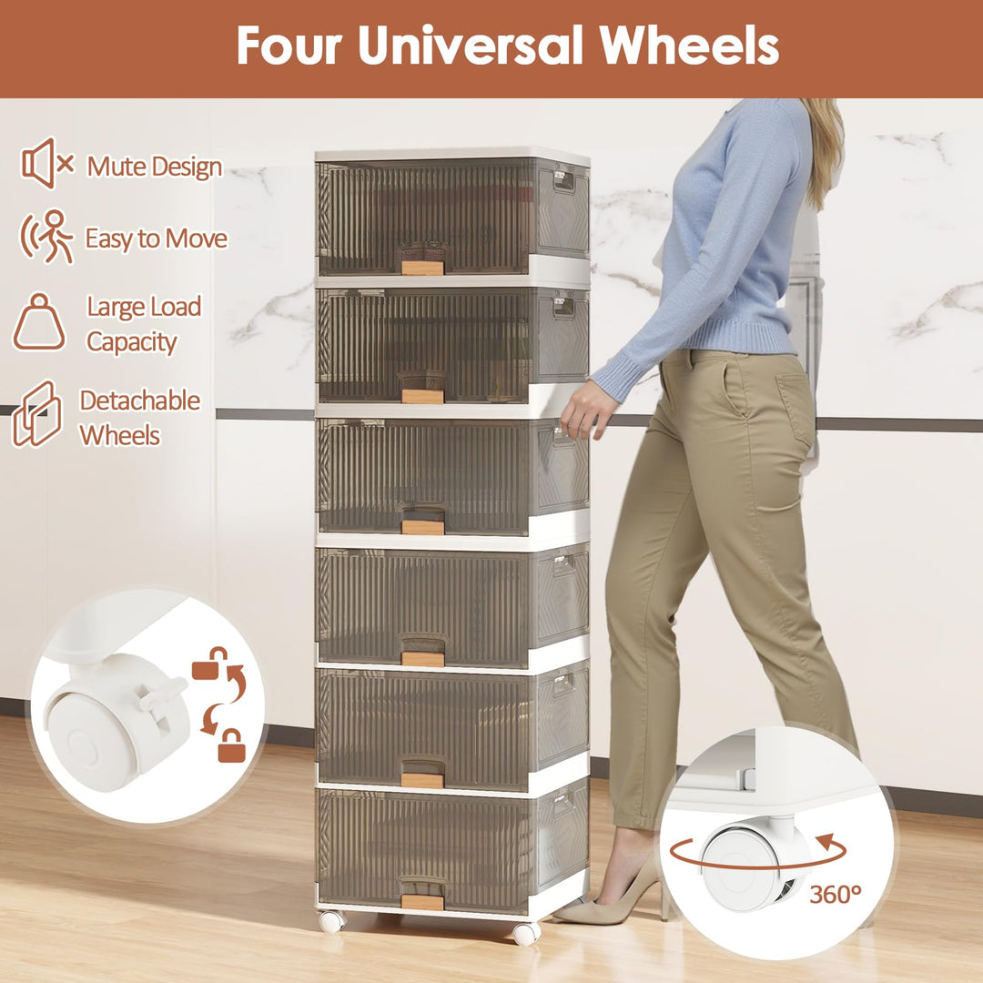 Giantex 6 Tier Stackable Storage Bins with Lids 27 Gal Foldable Shoe Storage Box