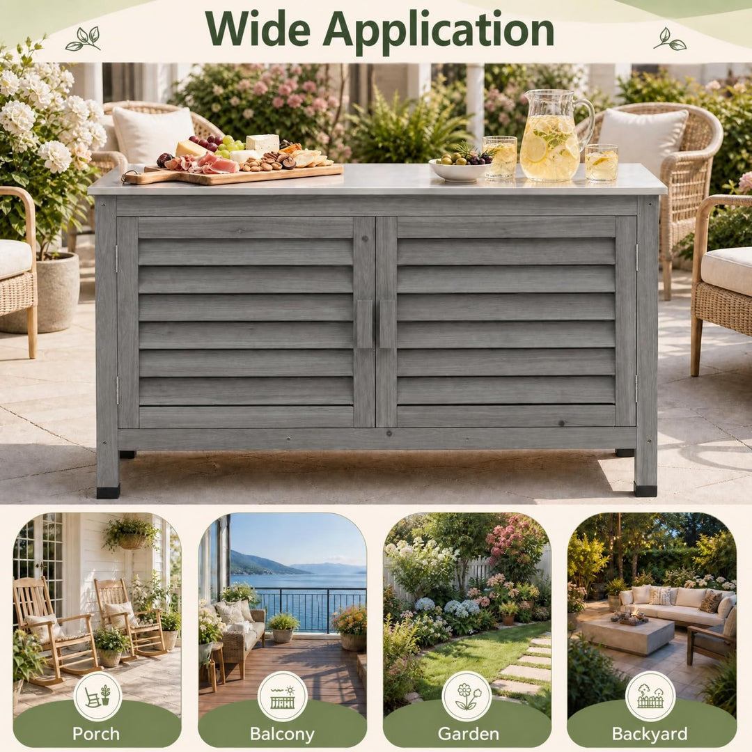 Giantex 2-Door Fir Wood Outdoor Cabinet with Stainless Steel Countertop