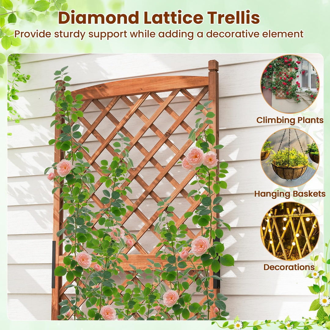 Giantex 60” Wooden Planter Container with Drainage Holes Trellis