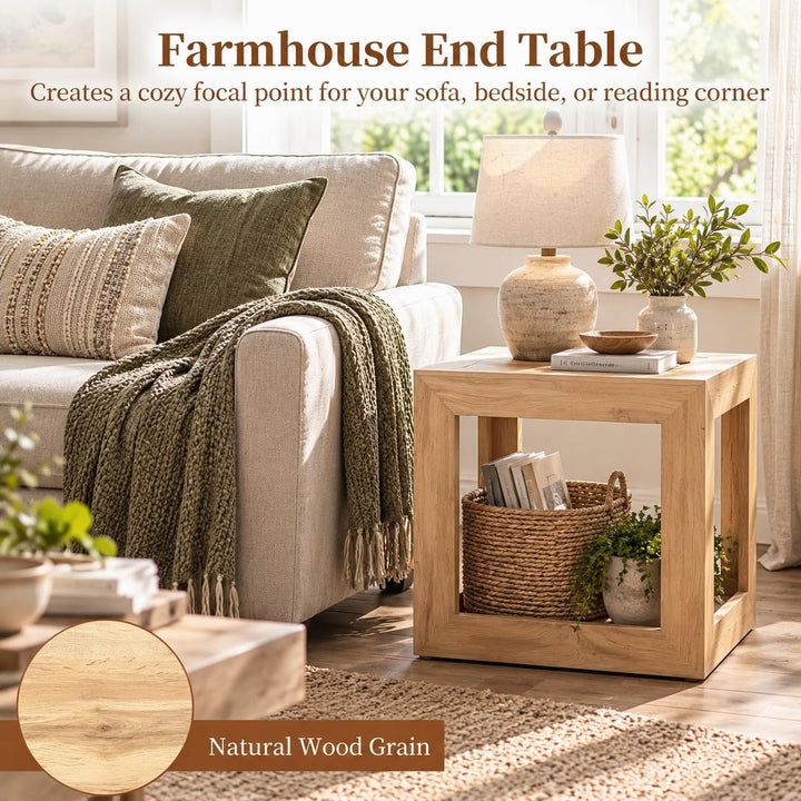 GIANTEX 20" Square Farmhouse End Table with 2-Tier Storage Shelf (1/2)