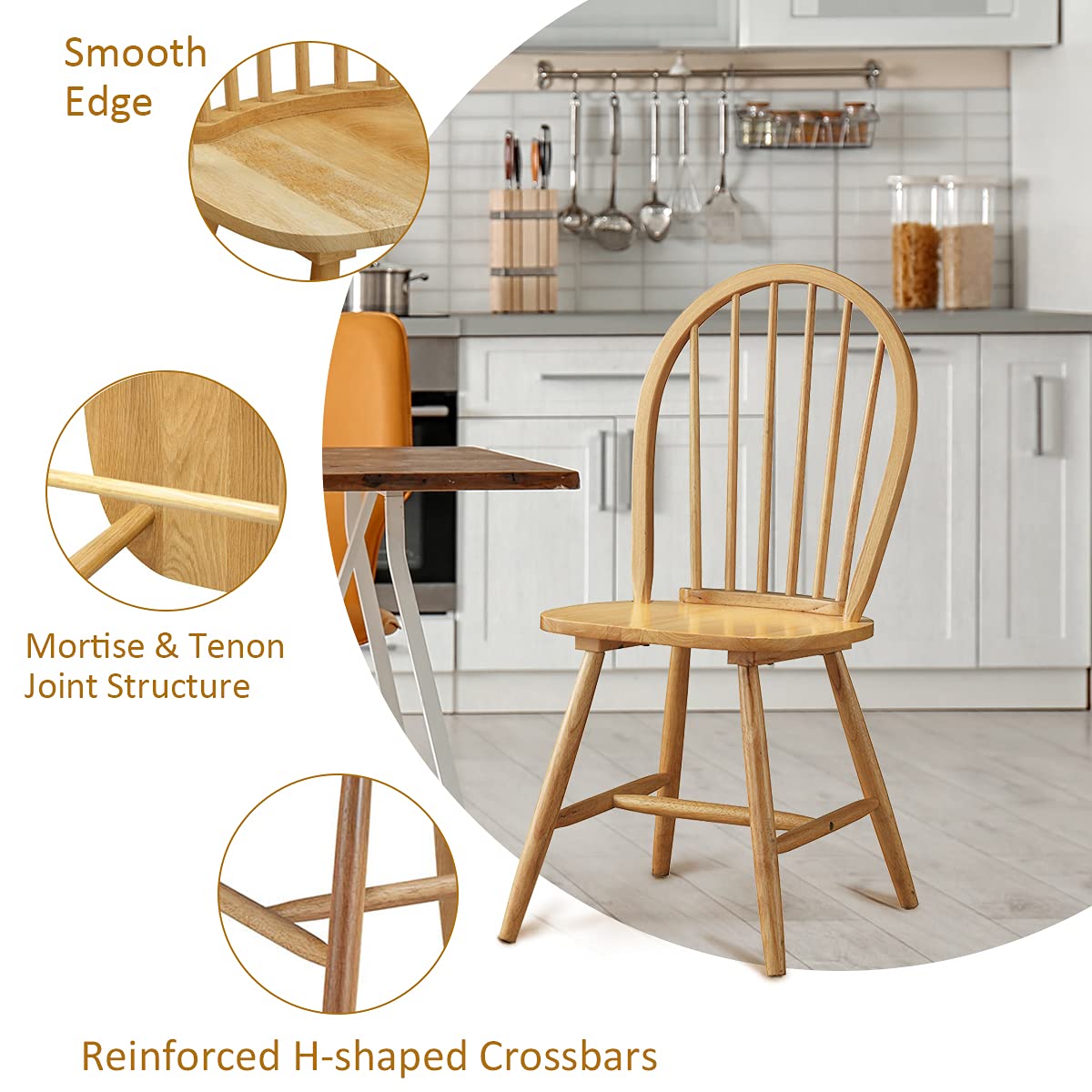 Giantex Wood Dining Chairs, French Country Armless Spindle Back Dining Chairs