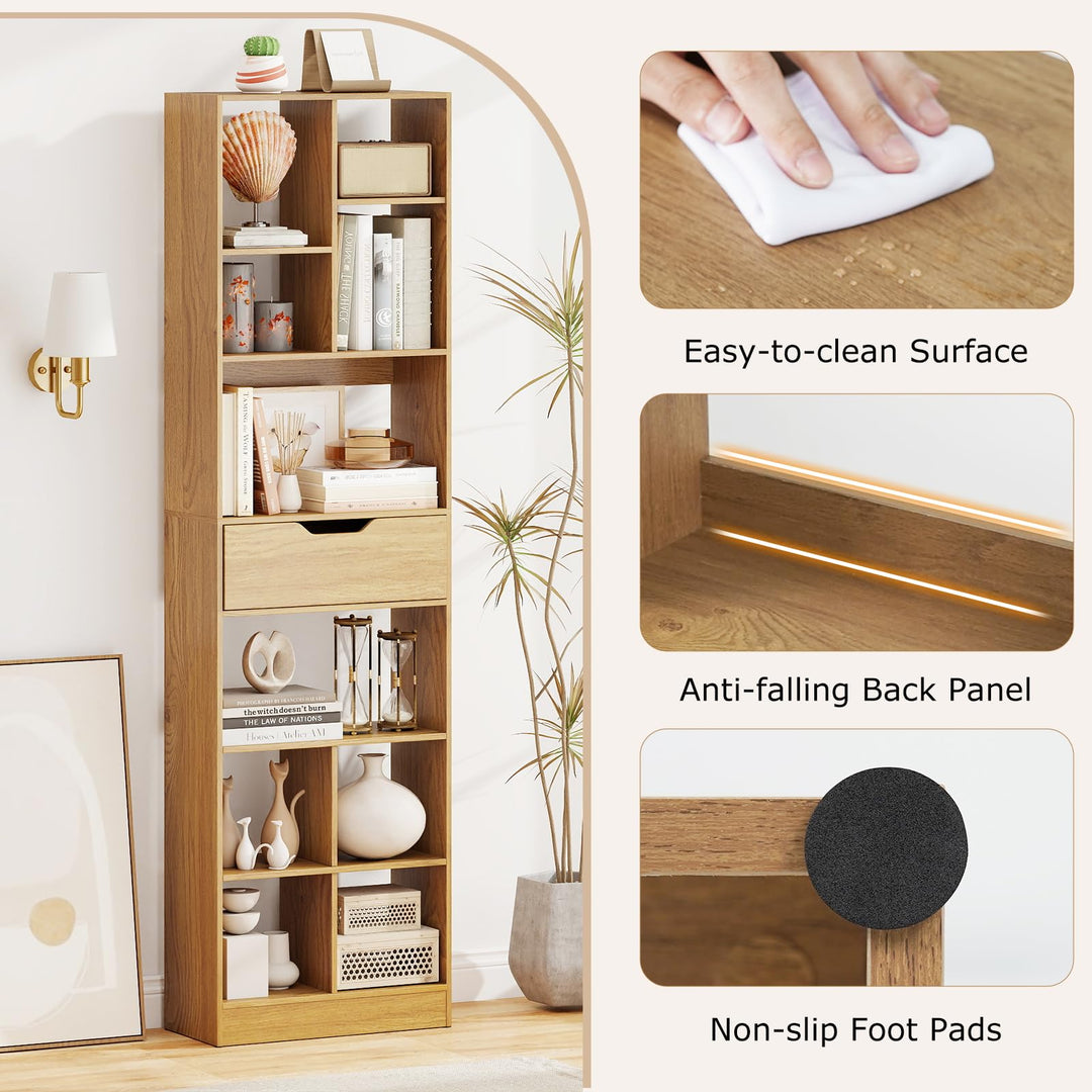 Giantex Bookcase with Drawer 71" Tall Freestanding Storage Organizer(8-Tier)