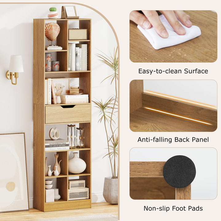 Giantex Bookcase with Drawer 71" Tall Freestanding Storage Organizer(8-Tier)