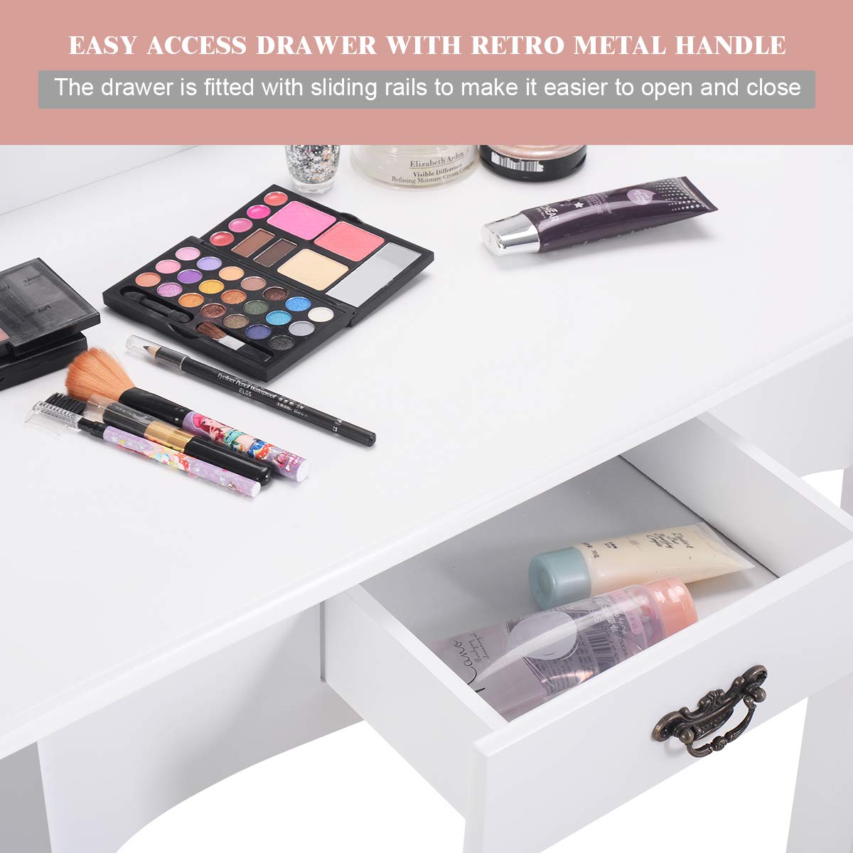 Giantex Bathroom Vanity Table Set w/Mirror Cushioned Stool Makeup Dressing Table Set