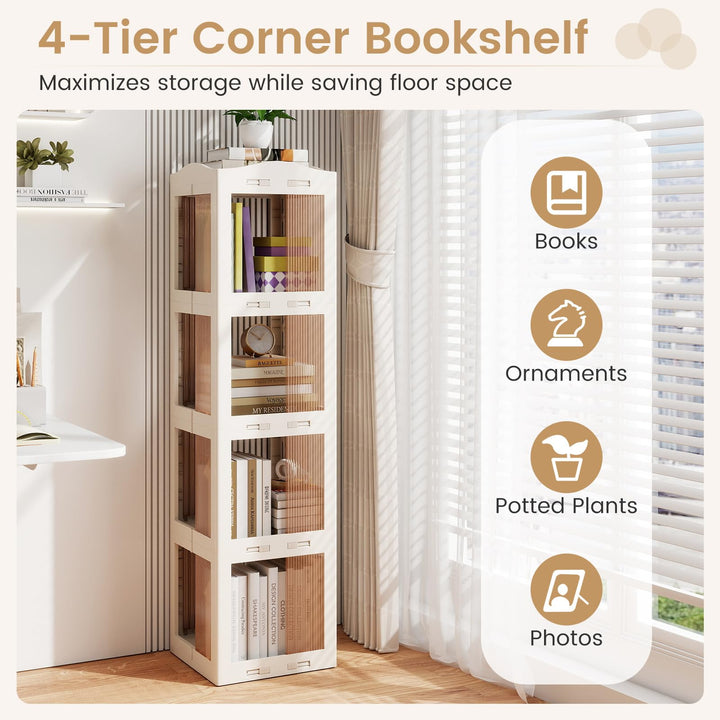 Giantex 4-Tier Spinning Bookcase w/Swivel Base | Translucent Storage Organizer for Living Room