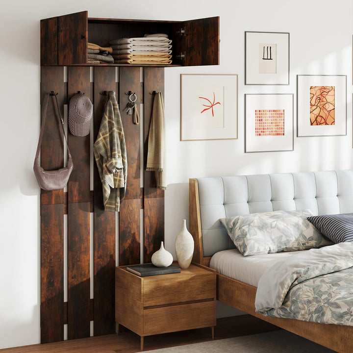 Giantex Wall Mounted Coat Rack 2-in 1 Hall Tree w/ 5 Double Hooks & 2-Door Cabinet