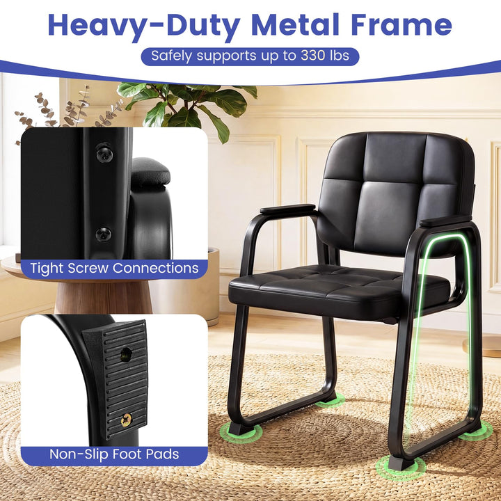 Giantex Waiting Room Leather Office Reception Chairs with Padded Armrests