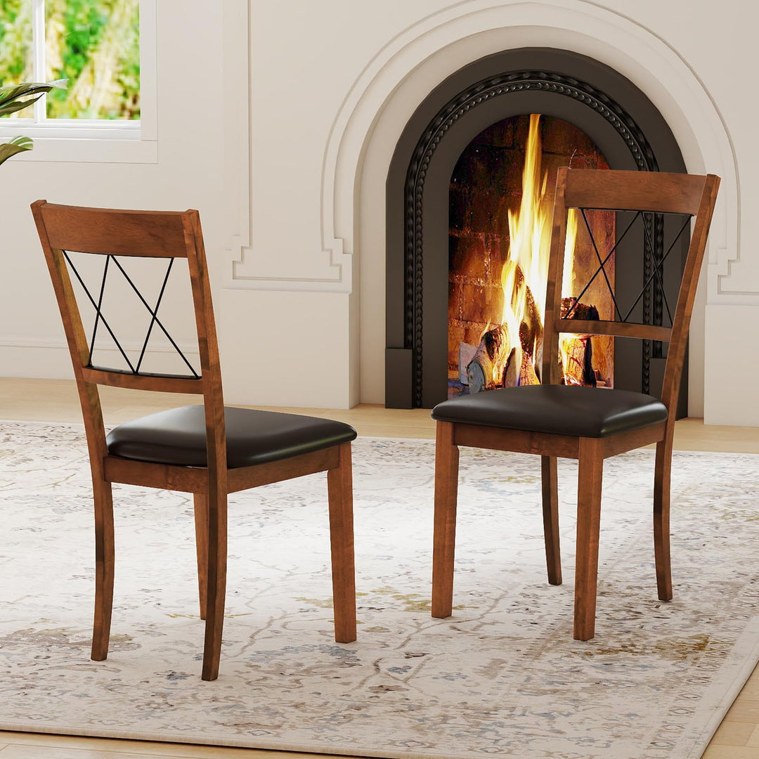 Giantex Wooden Armless Kitchen Chairs Set of 2/4 w/Elegant Hollowed Backrest