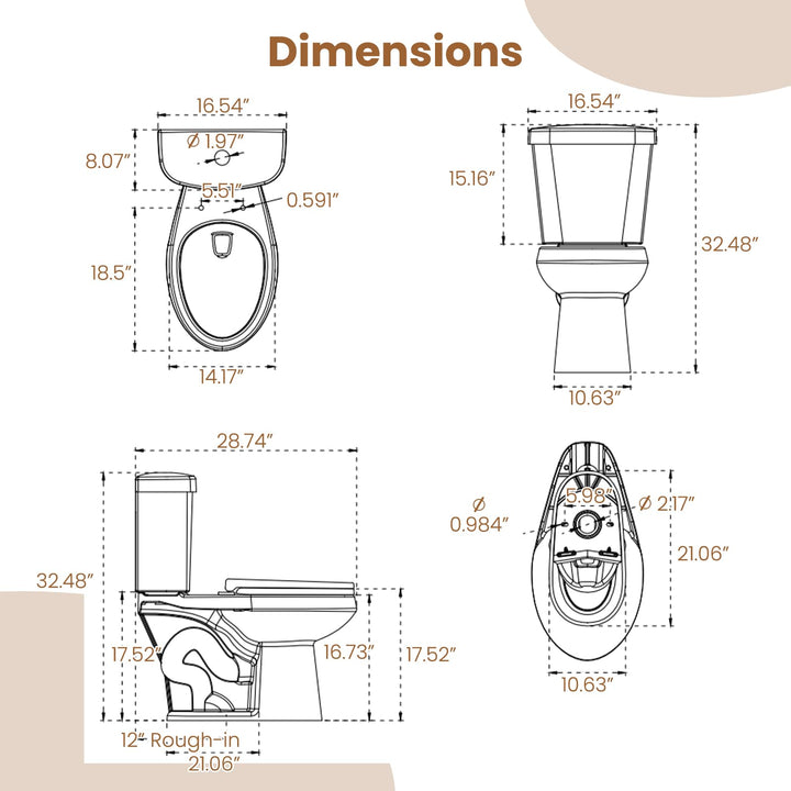 Giantex Two-Piece Elongated Toilet with 17.5" ADA Comfort Height Seat Powerful Dual Flush