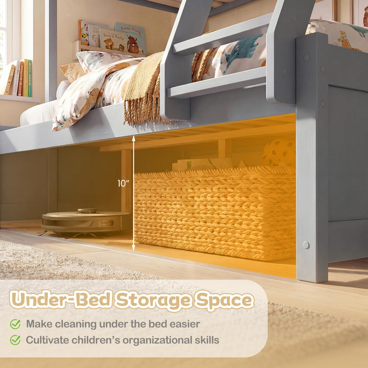 Giantex Twin Over Full Bunk Bed Wood Bunk Bed