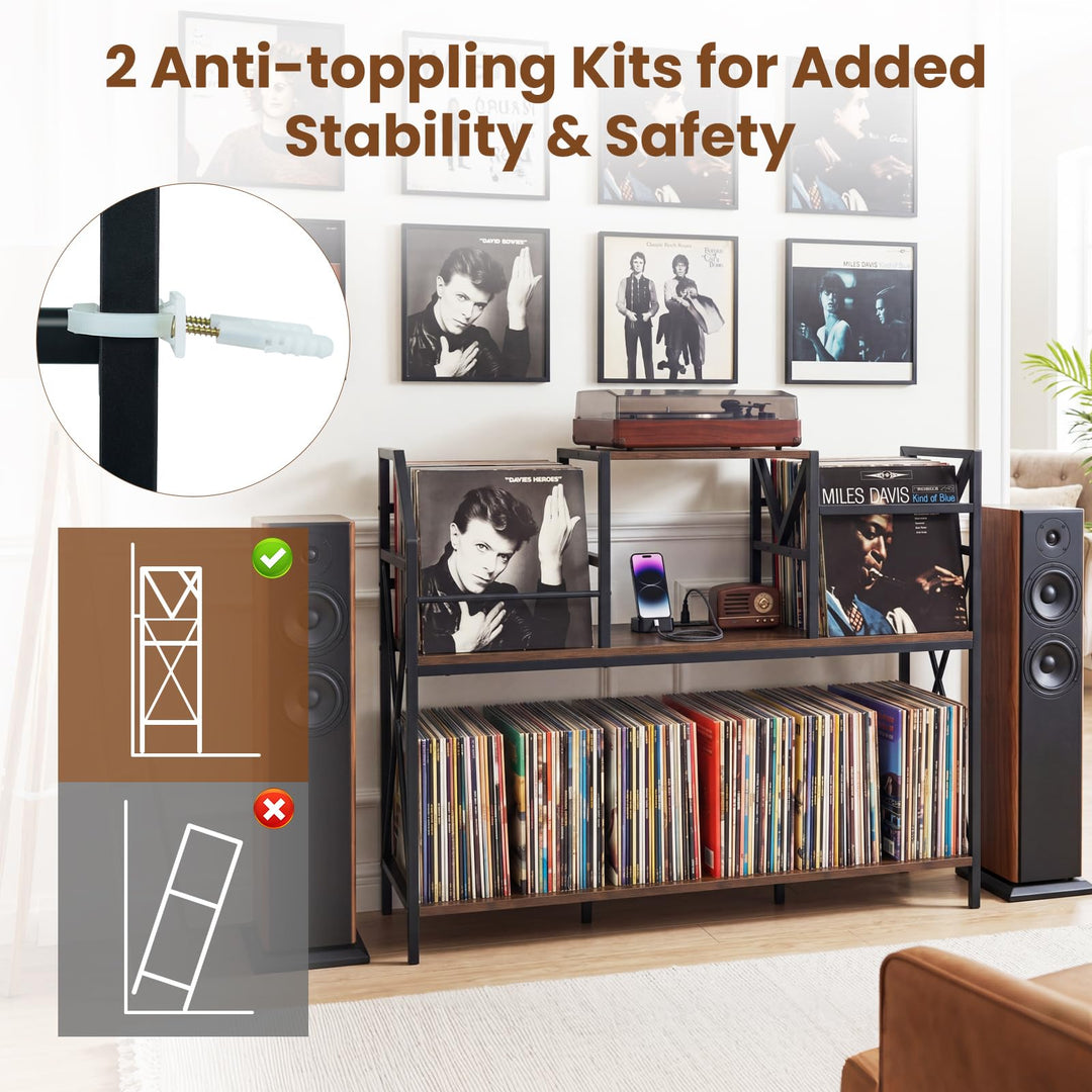 Giantex Large Record Player Stand with Charging Station &amp; Dividers for Albums