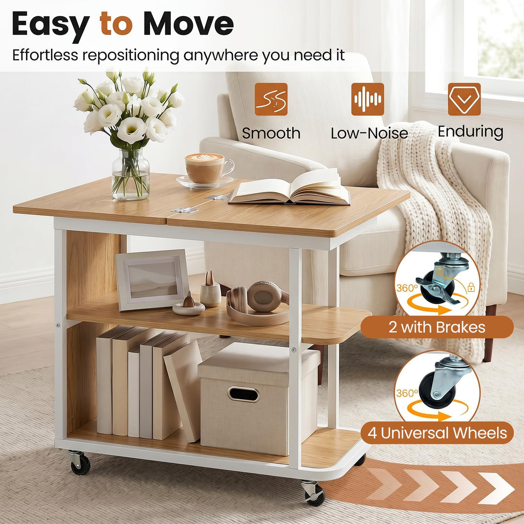 Giantex 3-Tier Mobile Side Table with Foldable Top &amp; Universal Wheels (1/2)