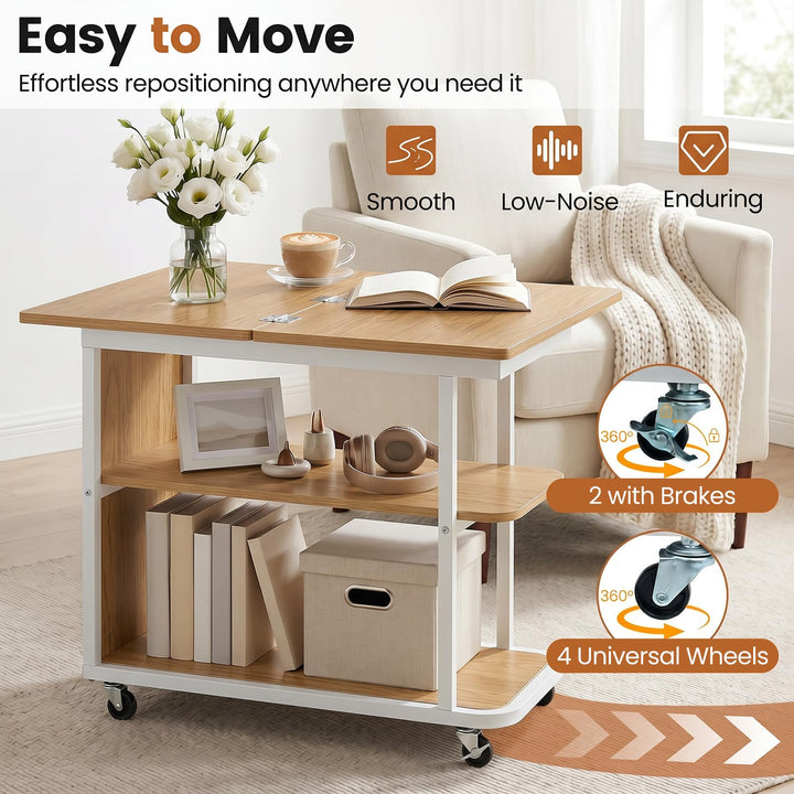Giantex 3-Tier Mobile Side Table with Foldable Top &amp; Universal Wheels (1/2)