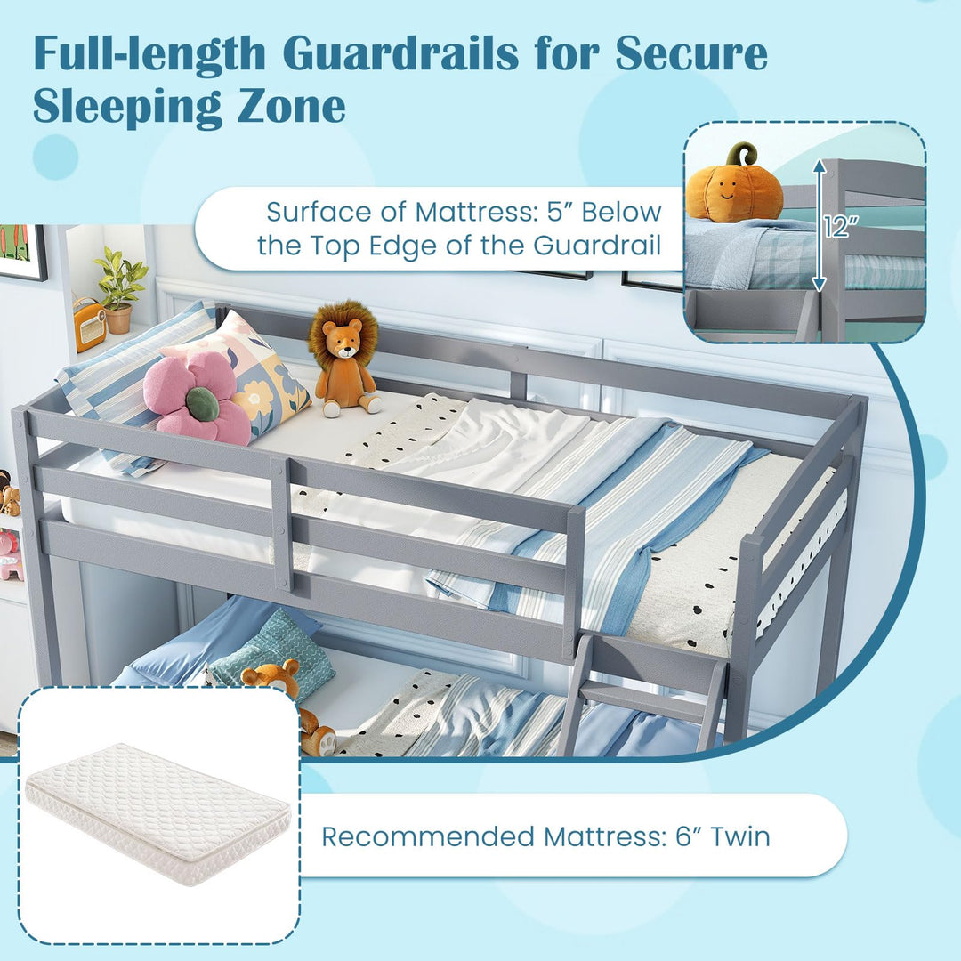 Giantex Twin Over Full Bunk Bed Solid Wood Kids Bunk Bed with Full-Length Guardrails & Ladder