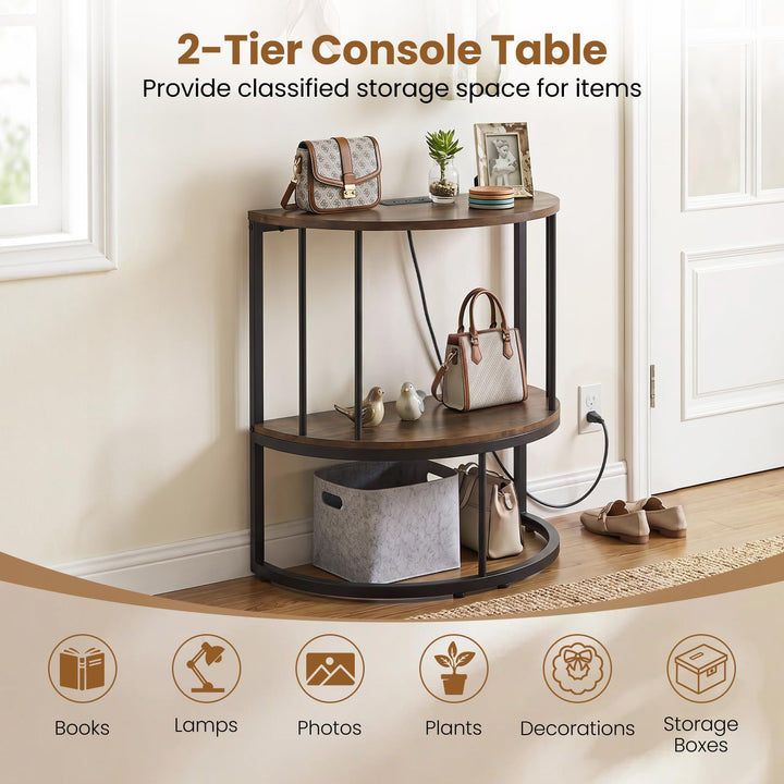 Giantex Half Moon Console Table with Outlets