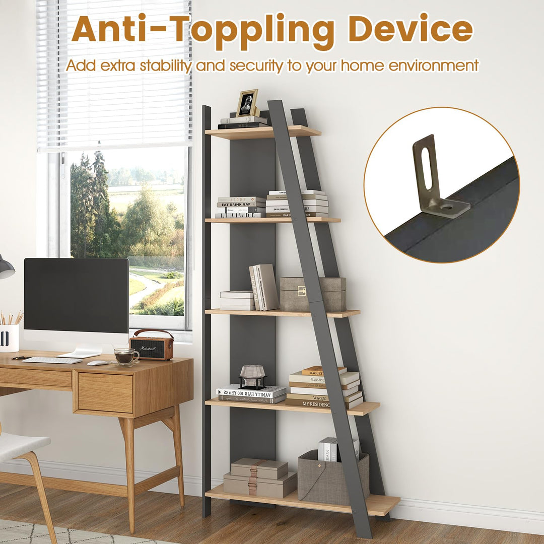 Giantex 4 Tier/ 5-Tier Narrow Wooden Vertical Trapezoidal Bookcase