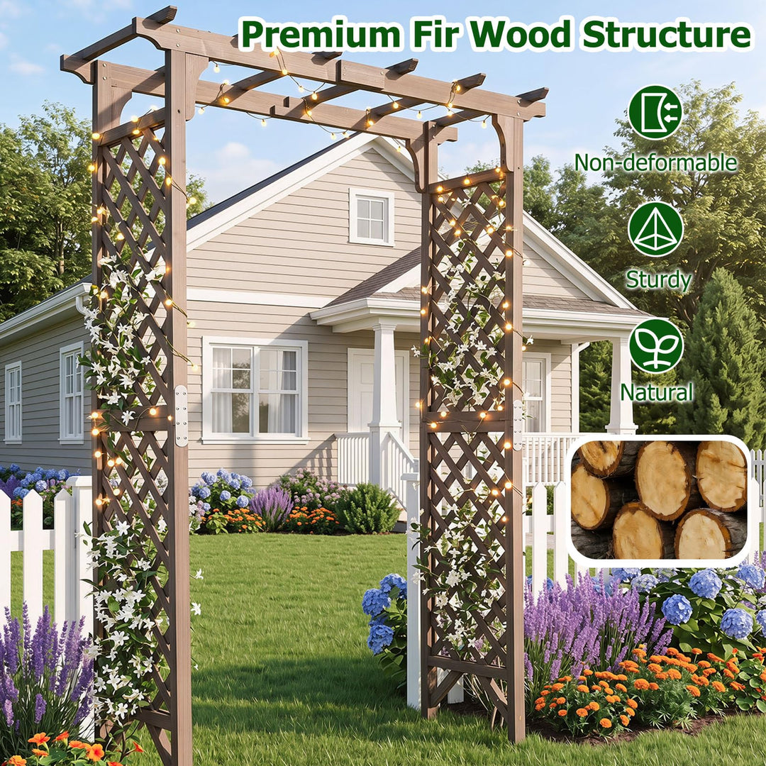 Giantex 85" Wood Garden Arch Trellis with Flat Top for Climbing Plants