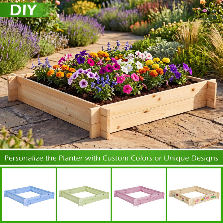 Giantex 40" x 40" Square Fir Wood Planter Box with Open-Ended Base for Vegetables Flowers Herbs