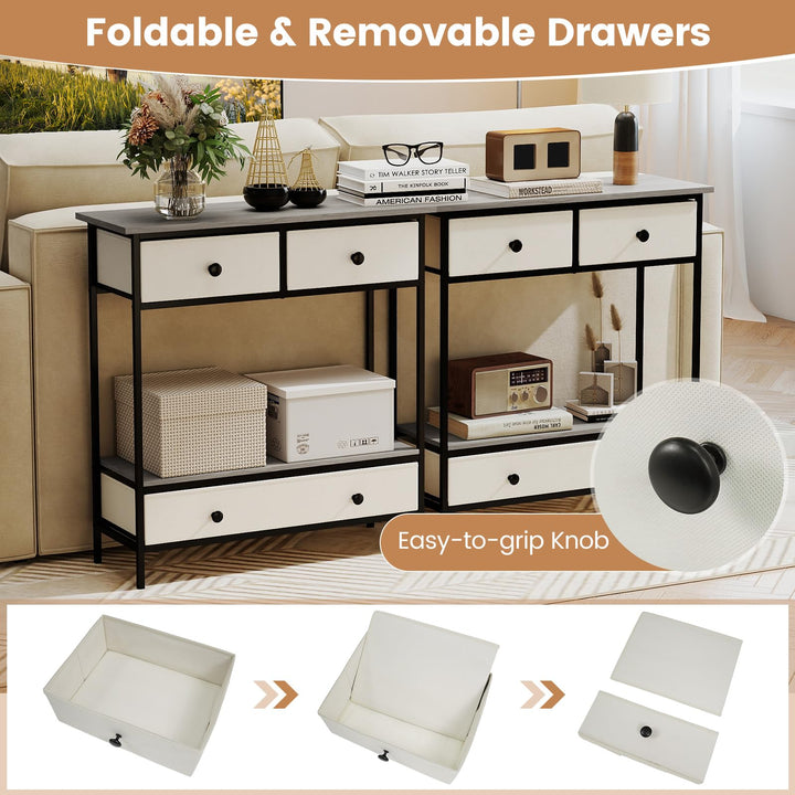 Giantex Farmhouse Console Table 32” Entryway Table with 3 Fabric Drawers & Open Storage Shelf