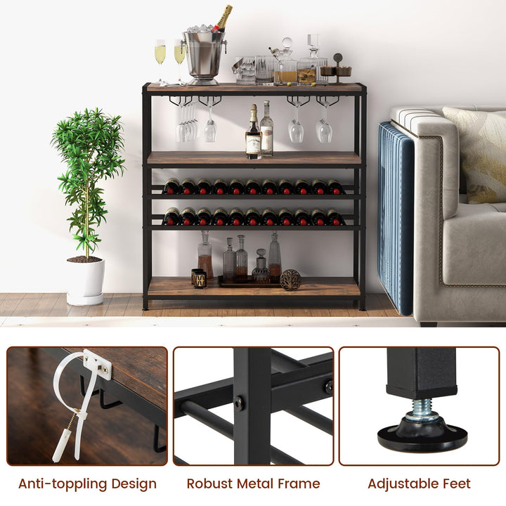 Giantex Wine Rack Table, Industrial Freestanding 22-Bottle Wooden Wine Bar Cabinet with 2 Wine Racks