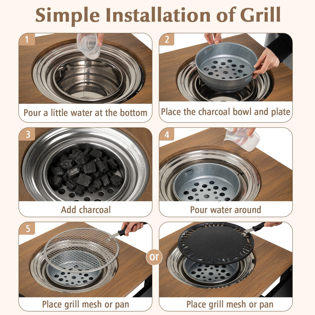 Giantex Outdoor Grill Cart with Korean BBQ Charcoal Grill