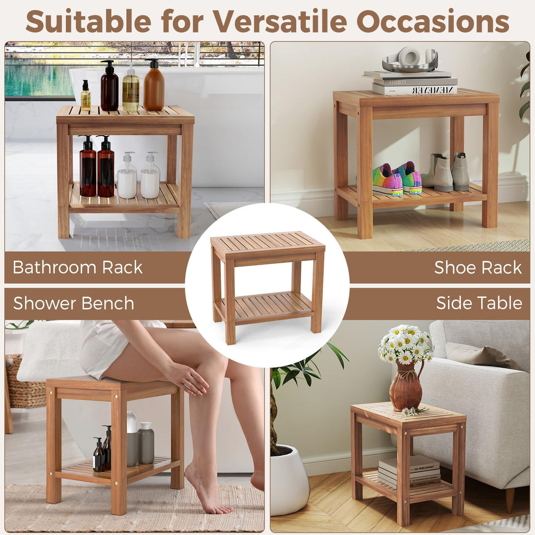 19 Inch Shower Stool with Slatted Seat for Elderly Seniors
