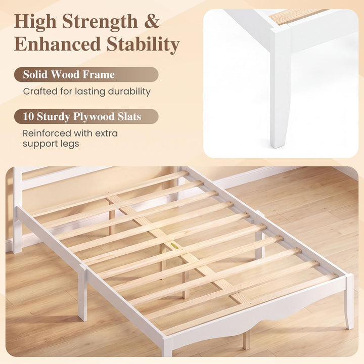 GIANTEX Full/Queen Size Wooden Bed Frame with Slatted Headboard