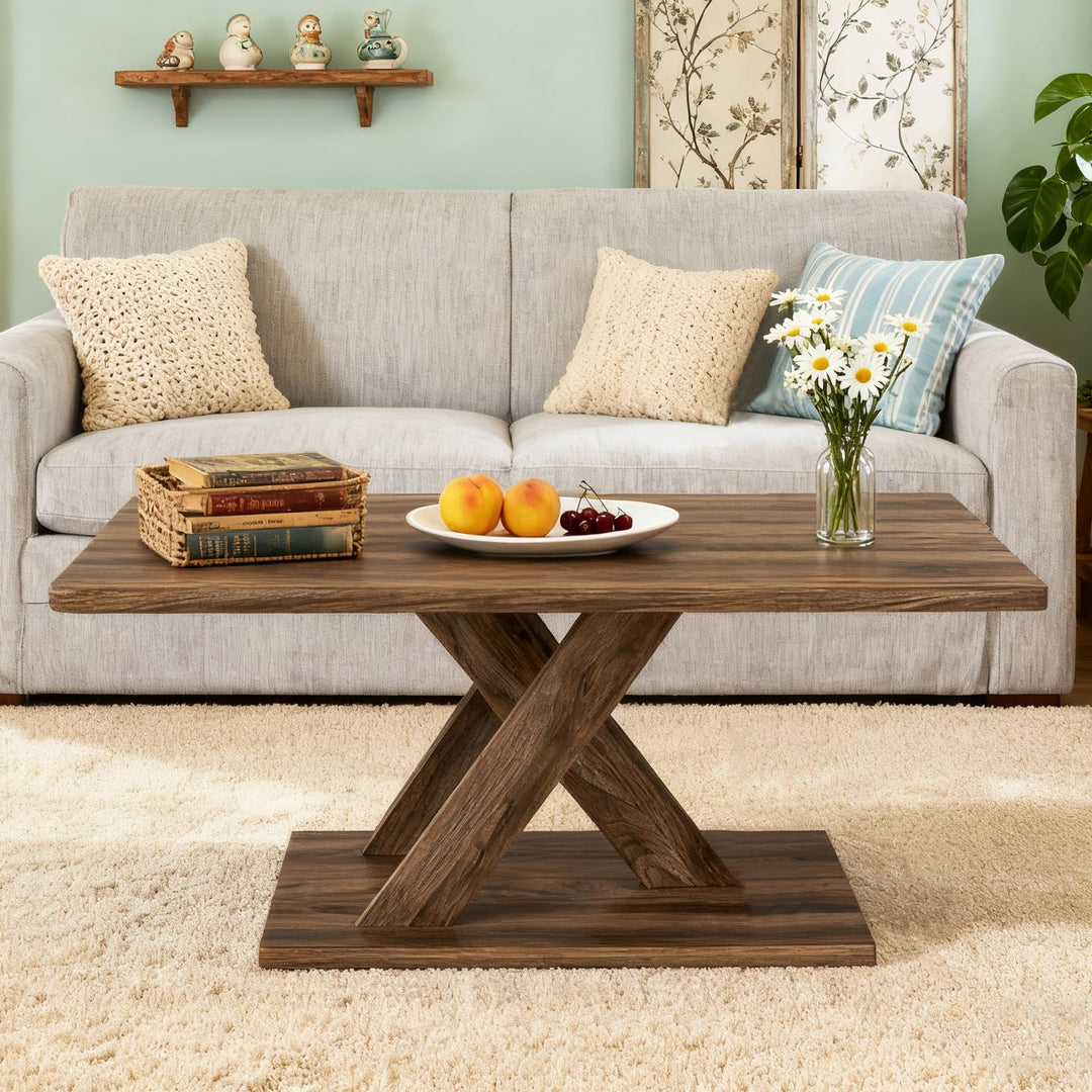 Giantex 37.5 Inch Wood Living Room Table with Stable Base & Rubber Wood Connection