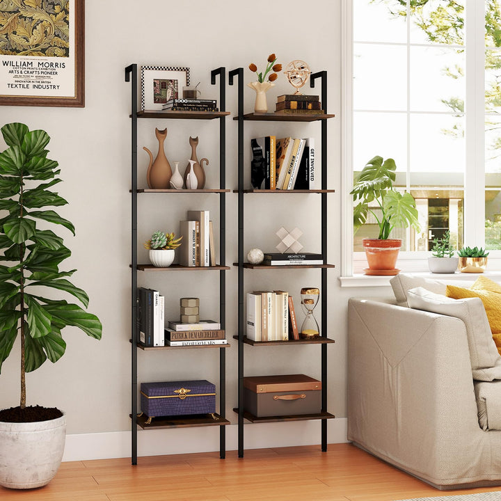 Giantex 5 Tier Ladder Shelf Wall Mount Bookshelf with Anti-Tipping Kits & Metal Frame
