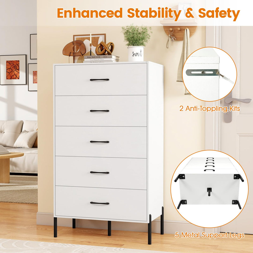 Giantex 5-Drawer Modern Tall Storage Organizer with Metal Legs & Handles