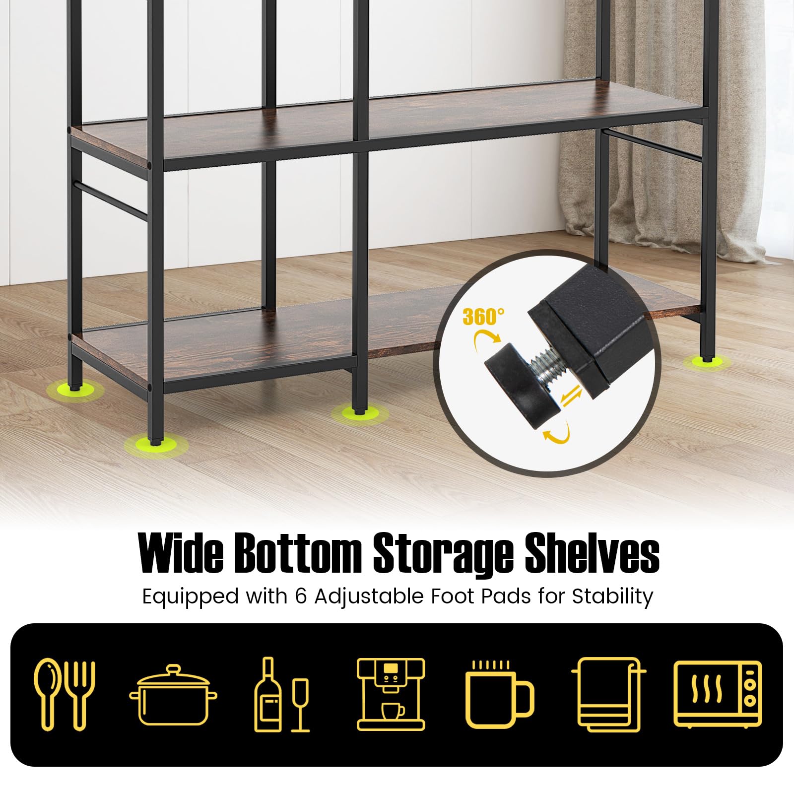 Giantex Bakers Rack with Power Outlets, 5-Tier Coffee Bar Table Organizer w/ 10 S-Shaped Hooks, 63" Large Microwave Stand
