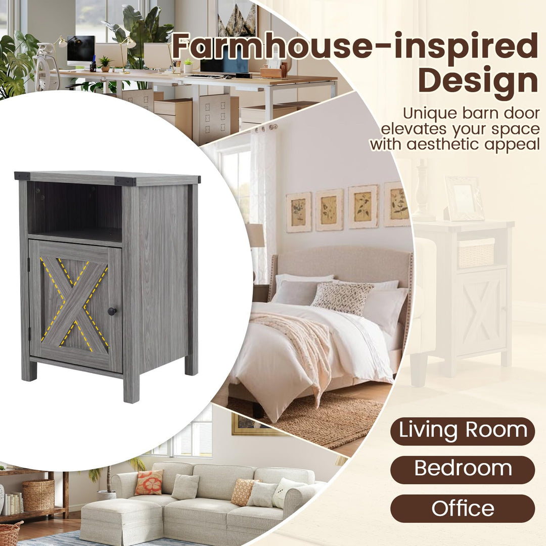 GIANTEX 16" Small Farmhouse Nightstand with Barn Door &amp; Storage Cabinet (1/2)