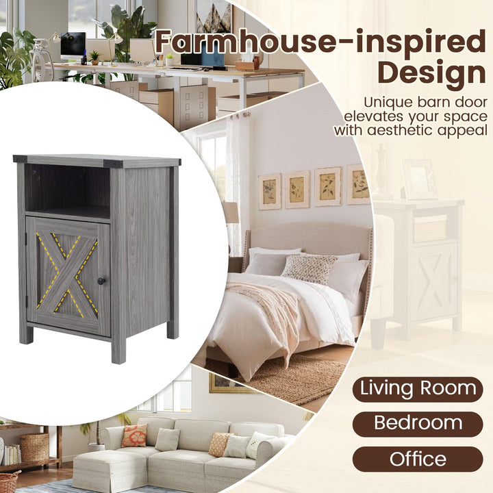 GIANTEX 16" Small Farmhouse Nightstand with Barn Door &amp; Storage Cabinet (1/2)