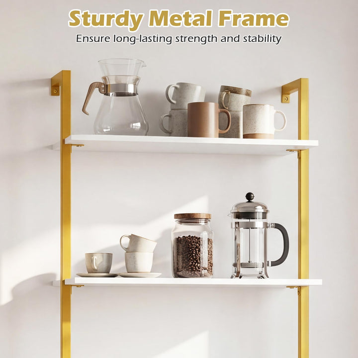 Giantex Ladder Shelf | 3-Tier Wood Wall Mounted Bookshelf with Metal Frame (1/2)